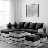 Torque Steffan L Shape 8 Seater Sofa Set with Centre Table and 2 Puffy(LHS, Black) Fabric 3 + 2 + 1 + 1 Sofa Set (Black, DIY(Do-It-Yourself))