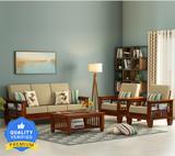 Taskwood Furniture Solid Sheesham Wood Five Seater Sofa Set For Living Room/ Office/ Guest Room | Fabric 3 + 1 + 1 Sofa Set (Honey Teak, DIY(Do-It-Yourself))
