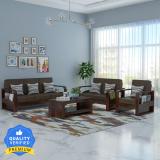 Kendalwood Furniture Solid Wood 6 Seater Wooden Sofa set for living Room Furniture with Center Table Fabric 3 + 2 + 1 Sofa Set (Walnut Finish With Brown Cushions, DIY(Do-It-Yourself))