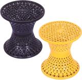 KUBER INDUSTRIES Plastic Mesh Damroo Seating Stool|Both Sided Stool for Guestroom|Pack of2|Multi Stool (Black, Yellow, Pre-assembled)