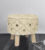 Macrame World Engineered Wood Pouf (Finish Color - Natural & Golden, Pre Assembled)