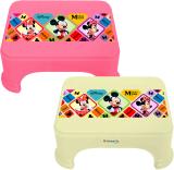 HOMESTIC Disney Mickey & Minnie Print Bathroom & Kitchen Stool|Pack of 2|Cream & Pink Stool (Multicolor, Pre-assembled)