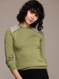 Roadster Solid Round Neck Casual Women Green, Grey Sweater