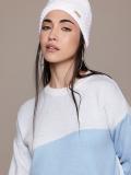 Roadster Colorblock Round Neck Casual Women Blue, White Sweater