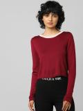 ONLY Solid Round Neck Casual Women Maroon Sweater