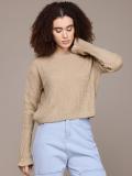 Roadster Solid Round Neck Casual Women Beige Sweater