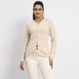 MADAME Self Design V Neck Casual Women Beige Sweater