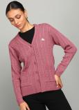 MONTE CARLO Self Design V Neck Casual Women Pink Sweater