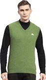 MONTE CARLO Solid V Neck Casual Men Green Sweater