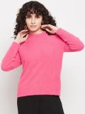 MADAME Self Design Round Neck Casual Women Pink Sweater