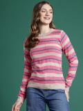 Dressberry Striped Round Neck Casual Women Pink Sweater