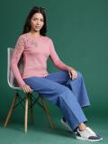 Dressberry Embroidered Round Neck Casual Women Pink Sweater