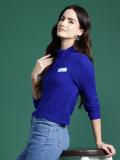 Dressberry Paisley Mandarin Neck Casual Women Blue Sweater