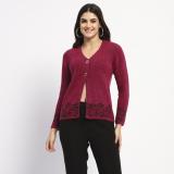 MADAME Solid V Neck Casual Women Red Sweater