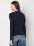 VERO MODA Solid Round Neck Casual Women Blue Sweater