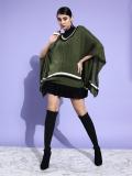 Dressberry Self Design V Neck Casual Women Green Sweater