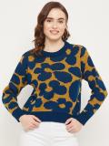 DUKE Self Design Round Neck Casual Women Blue Sweater