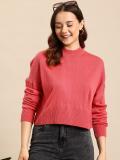 Mast & Harbour Solid Round Neck Casual Women Orange Sweater