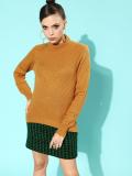 ether Self Design Turtle Neck Casual Women Yellow Sweater