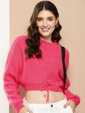 HERE&NOW Solid Round Neck Casual Women Pink Sweater