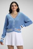 FOREVER 21 Self Design V Neck Casual Women Blue Sweater