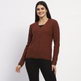 MADAME Solid V Neck Casual Women Red Sweater