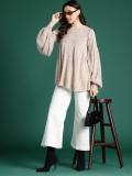 Dressberry Solid Round Neck Casual Women Beige Sweater