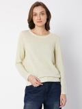 VERO MODA Solid Round Neck Casual Women Beige Sweater