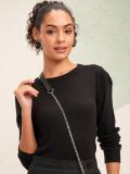 Tokyo Talkies Solid Round Neck Casual Women Black Sweater