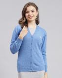 MONTE CARLO Solid V Neck Casual Women Blue Sweater