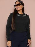 Sztori Solid Round Neck Casual Women Black Sweater