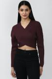 FOREVER 21 Solid V Neck Casual Women Brown Sweater