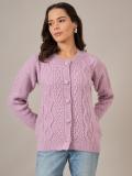 Roadster Self Design Round Neck Casual Women Purple Sweater