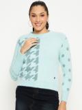 DUKE Self Design Round Neck Casual Women Blue Sweater