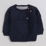 Yellow Apple Self Design Round Neck Casual Boys Blue Sweater