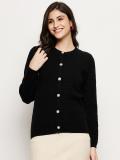 MADAME Solid Round Neck Casual Women Black Sweater