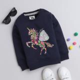 Yellow Apple Applique Round Neck Casual Boys Dark Blue Sweater