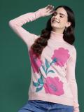 Dressberry Self Design High Neck Casual Women Pink Sweater