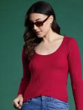 Dressberry Solid Scoop Neck Casual Women Maroon Sweater