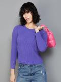 Ginger by Lifestyle Solid Round Neck Casual Women Purple Sweater