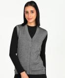 MONTE CARLO Solid V Neck Casual Women Grey Sweater