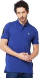 GIORDANO Solid Men Polo Neck Blue T-Shirt