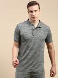 Classic Polo Self Design Men Polo Neck Grey T-Shirt