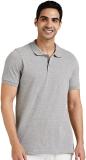 Comio Solid Men Polo Neck Grey T-Shirt