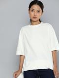 ether Solid Women Round Neck White T-Shirt