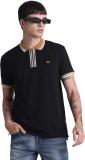 JACK & JONES Solid Men Polo Neck Black T-Shirt