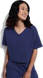 Dressberry Solid Women V Neck Navy Blue T-Shirt