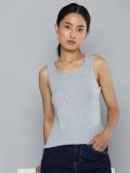 ether Solid Women Round Neck Grey T-Shirt