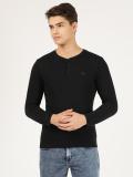 Wrangler Solid Men Henley Neck Black T-Shirt