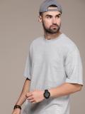 Roadster Self Design Men Round Neck Grey T-Shirt